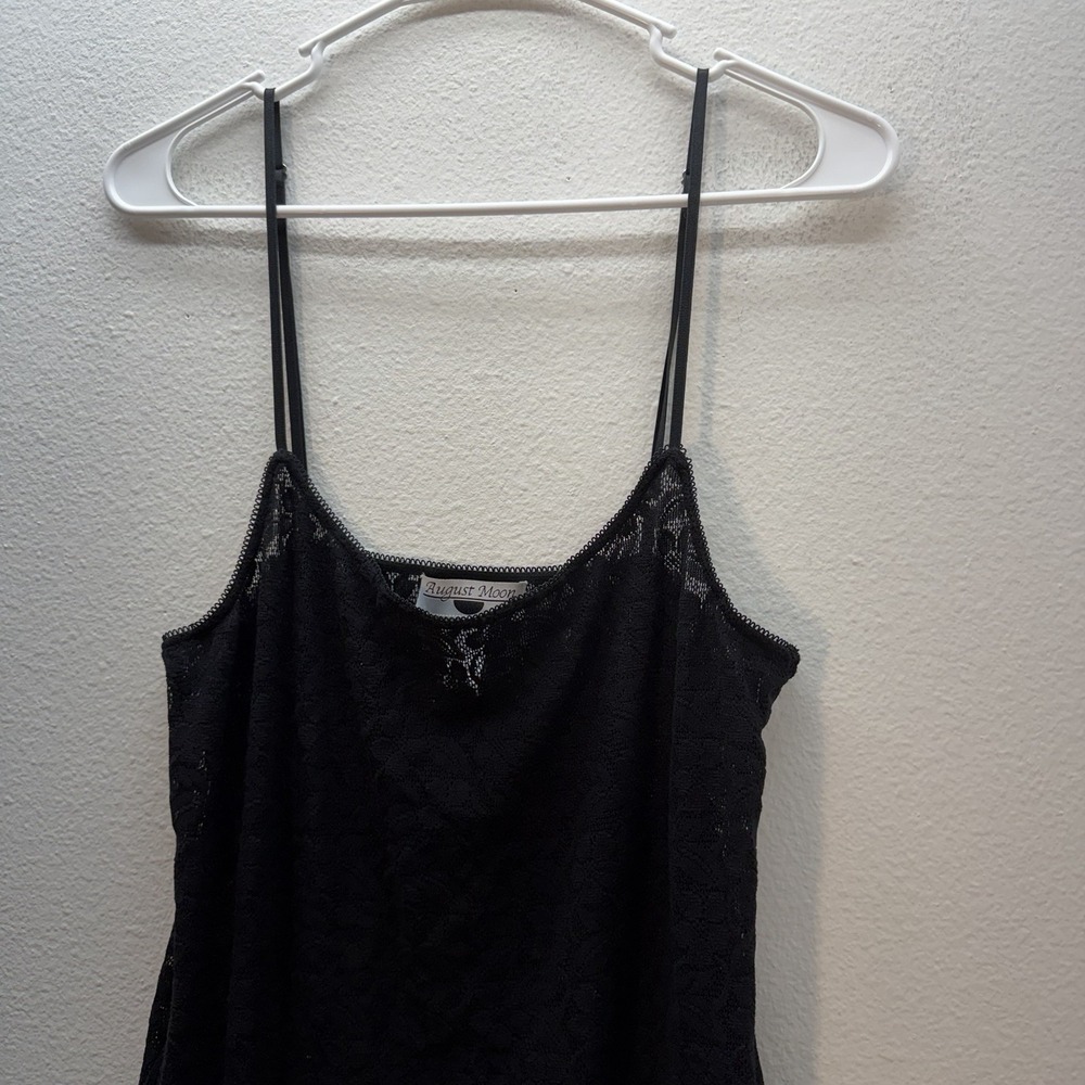 August Moon Slip Dress Mini Black All Over Lace Sheer Fairy Whimsigoth Y2K Sz L - Picture 2 of 8